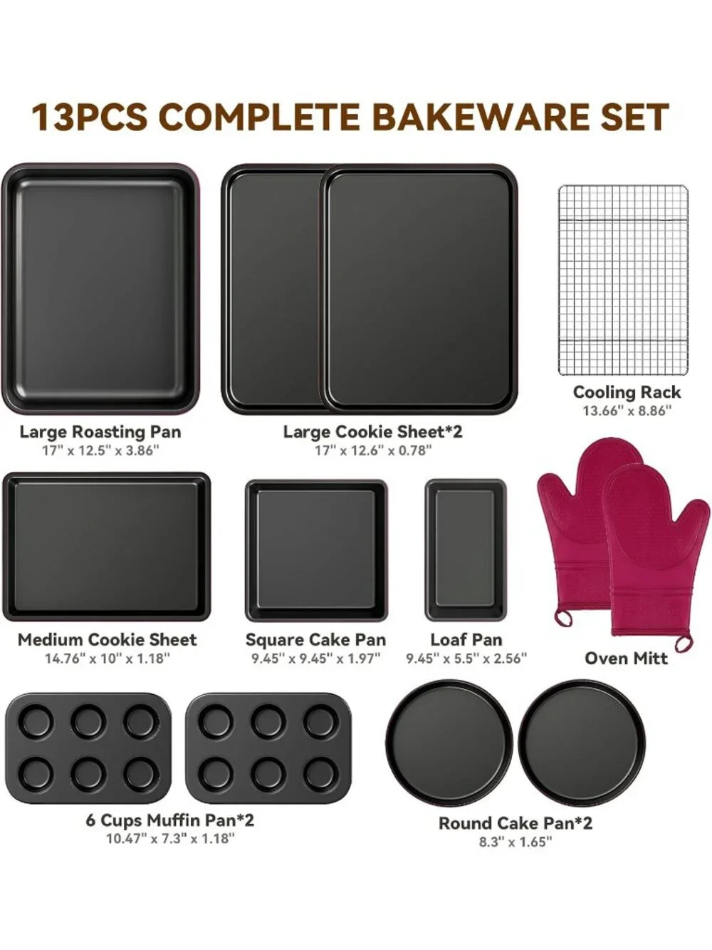 13-Piece Plum Includes Cookie Sheet with Rack Cake Pan Nonstick Bakeware Sets